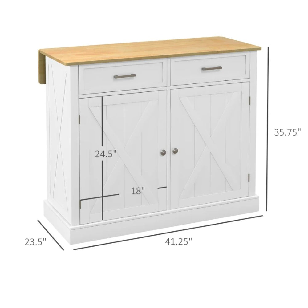 English Elm Foyer Farmhouse Kitchen Island with Drop Leaf Beadboard Cabinet on Rolling Casters T3971P469270