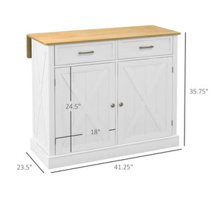 English Elm Foyer Farmhouse Kitchen Island with Drop Leaf Beadboard Cabinet on Rolling Casters T3971P469270
