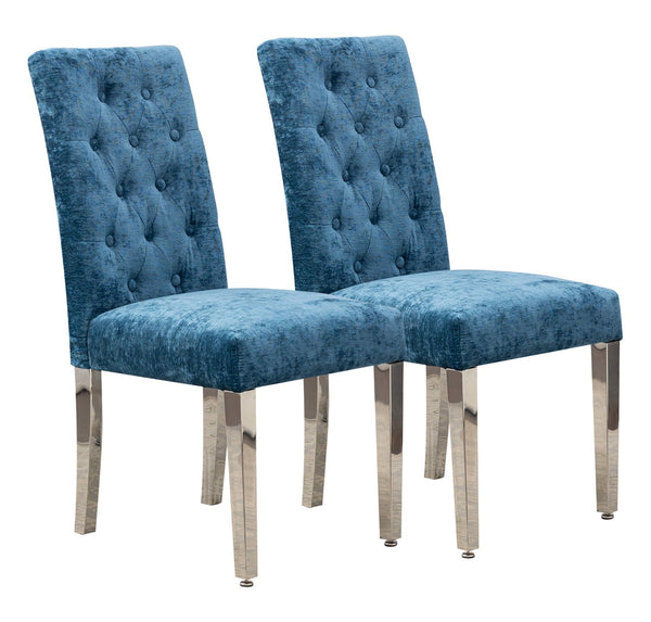 English Elm Set of 2 Modern Dining Chairs with Plush Velvet Tufting, Sturdy Steel Legs, Ergonomic S-Shaped Springs Lake Blue D772095823