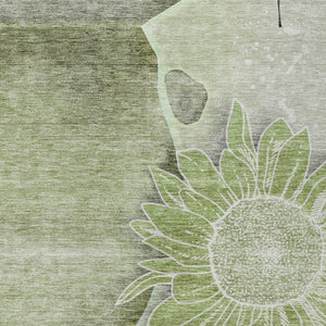 Homeroots 3' Artichoke Green Floral Washable Area Rug For Indoor And Outdoor Spaces - Stylish & Durable 3' X 5' Polyester 582230