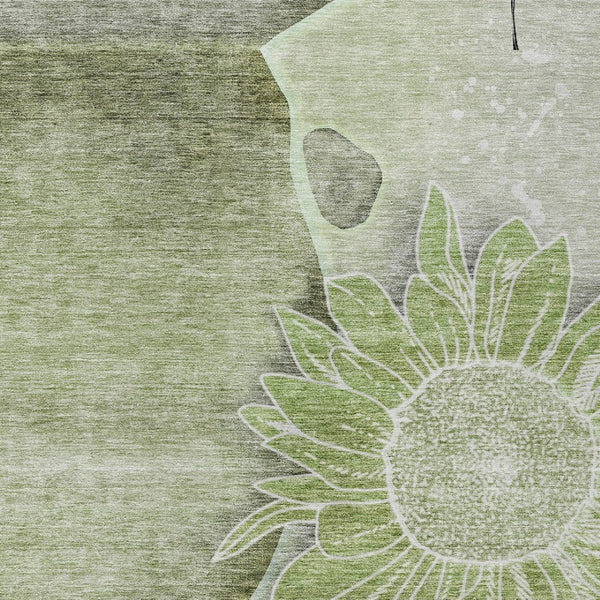 Homeroots 3' Artichoke Green Floral Washable Area Rug For Indoor And Outdoor Spaces - Stylish & Durable 3' X 5' Polyester 582230