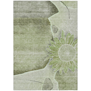 HomeRoots 5' Timeless Floral Artichoke Green and Gray Washable Area Rug for Indoor and Outdoor Elegance 5' X 8' 582231