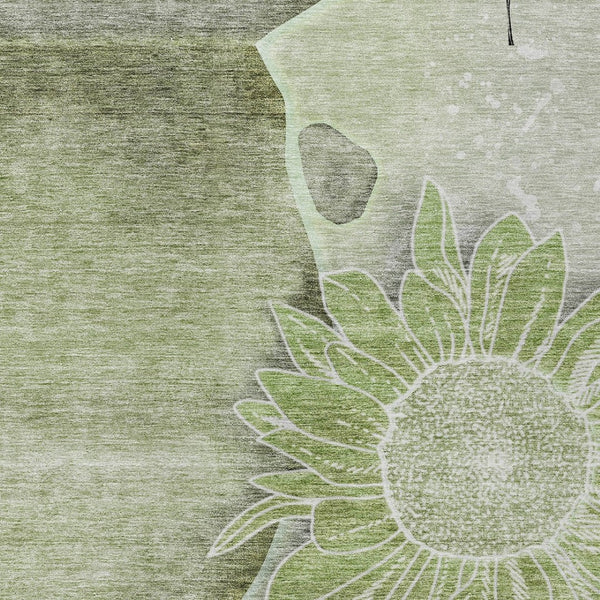 Homeroots 3' Artichoke Green Floral Washable Area Rug For Indoor And Outdoor Spaces - Stylish & Durable 5' X 8' Polyester 582231