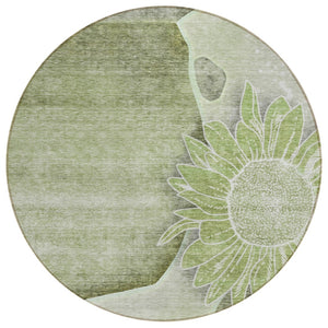 HomeRoots 5' Timeless Floral Artichoke Green and Gray Washable Area Rug for Indoor and Outdoor Elegance 8' Round 582232