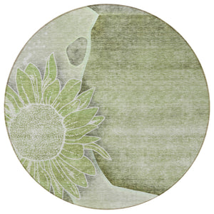 Homeroots 3' Artichoke Green Floral Washable Area Rug For Indoor And Outdoor Spaces - Stylish & Durable 8' Round Polyester 582232