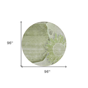Homeroots 3' Artichoke Green Floral Washable Area Rug For Indoor And Outdoor Spaces - Stylish & Durable 8' Round Polyester 582232