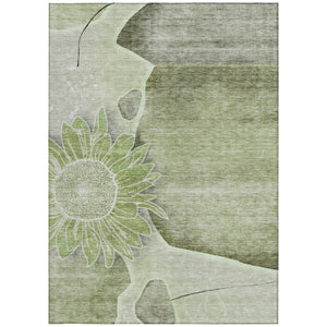 Homeroots 3' Artichoke Green Floral Washable Area Rug For Indoor And Outdoor Spaces - Stylish & Durable 8' X 10' Polyester 582233