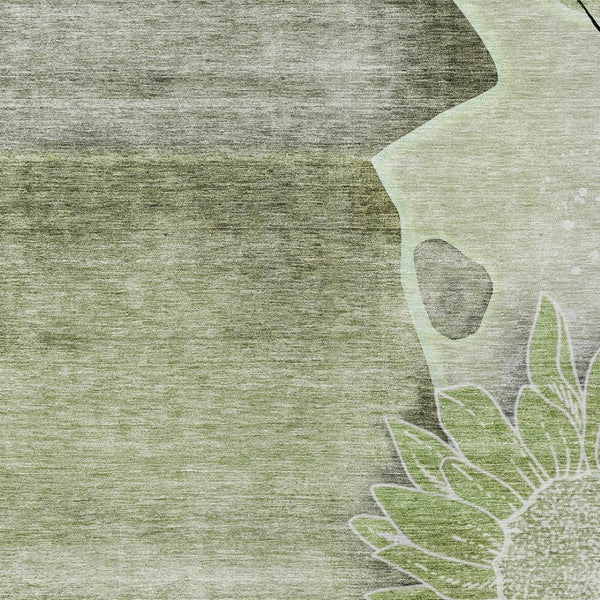 Homeroots 3' Artichoke Green Floral Washable Area Rug For Indoor And Outdoor Spaces - Stylish & Durable 8' X 10' Polyester 582233