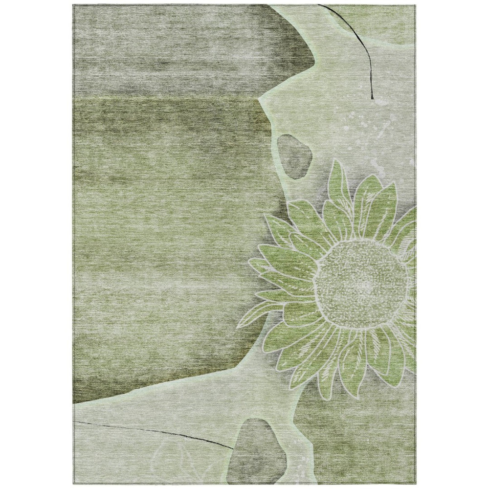 HomeRoots 9' Artichoke Green and Gray Floral Area Rug - Washable, Durable Design for Indoor or Outdoor Spaces 9' X 12' 582234