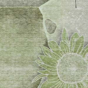 Homeroots 3' Artichoke Green Floral Washable Area Rug For Indoor And Outdoor Spaces - Stylish & Durable 9' X 12' Polyester 582234