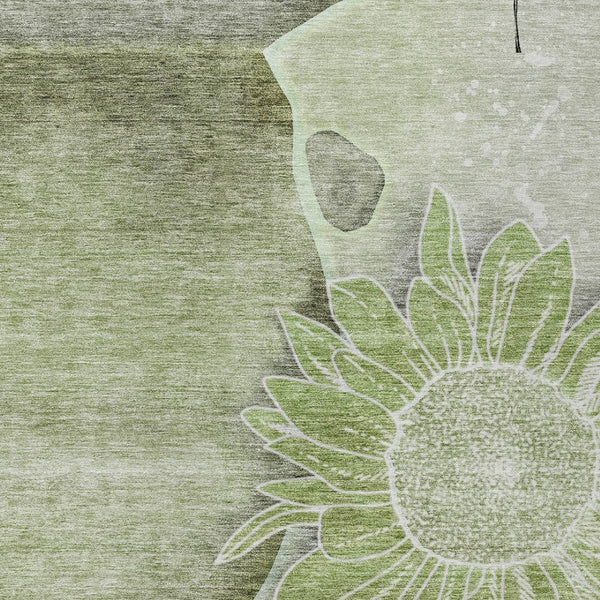 Homeroots 3' Artichoke Green Floral Washable Area Rug For Indoor And Outdoor Spaces - Stylish & Durable 9' X 12' Polyester 582234