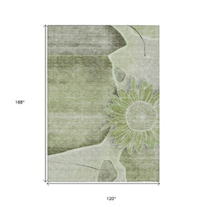 Homeroots 3' Artichoke Green Floral Washable Area Rug For Indoor And Outdoor Spaces - Stylish & Durable 10' X 14' Polyester 582235