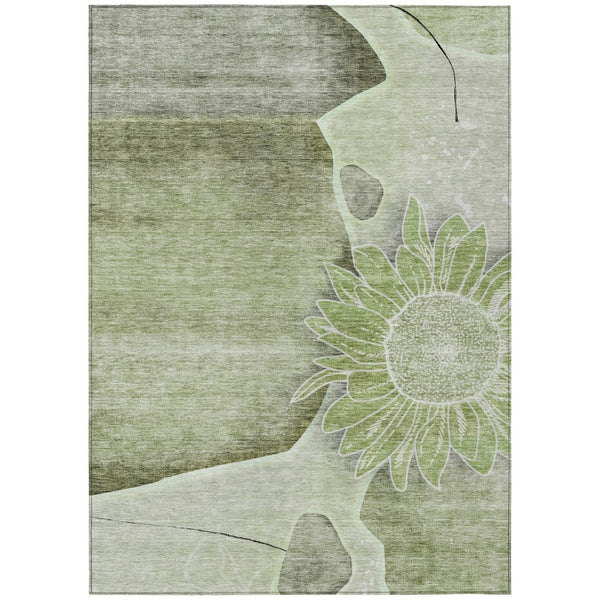 HomeRoots 5' Timeless Floral Artichoke Green and Gray Washable Area Rug for Indoor and Outdoor Elegance 10' X 14' 582235