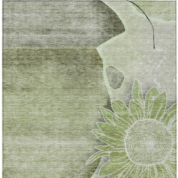 Homeroots 3' Artichoke Green Floral Washable Area Rug For Indoor And Outdoor Spaces - Stylish & Durable 10' X 14' Polyester 582235