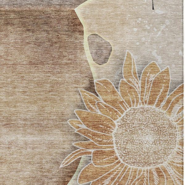 Homeroots 3' Artichoke Green Floral Washable Area Rug For Indoor And Outdoor Spaces - Stylish & Durable 3' X 5' Polyester 582236