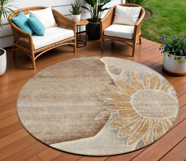 Homeroots 3' Artichoke Green Floral Washable Area Rug For Indoor And Outdoor Spaces - Stylish & Durable 8' Round Polyester 582238