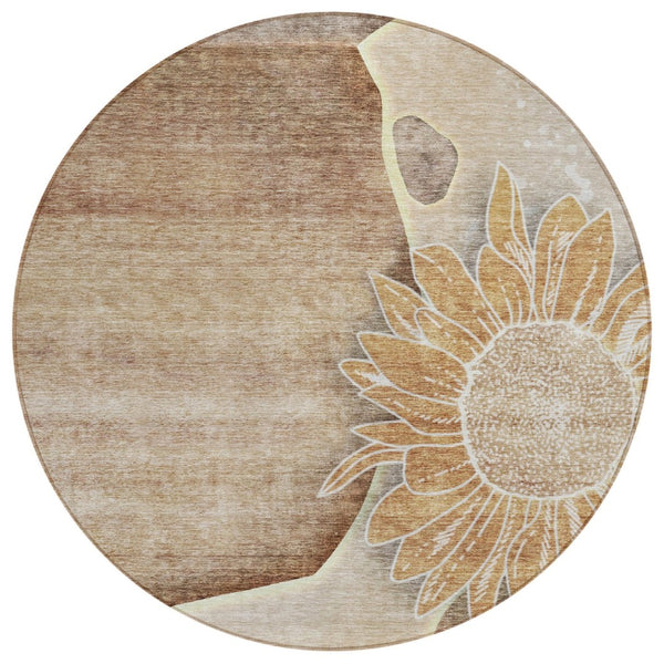 HomeRoots 5' Durable Floral Area Rug - Versatile Indoor/Outdoor Design in Warm Brown, Beige, and Taupe Tones 8' Round 582238