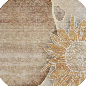 Homeroots 3' Artichoke Green Floral Washable Area Rug For Indoor And Outdoor Spaces - Stylish & Durable 8' Round Polyester 582238