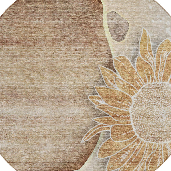 Homeroots 3' Artichoke Green Floral Washable Area Rug For Indoor And Outdoor Spaces - Stylish & Durable 8' Round Polyester 582238