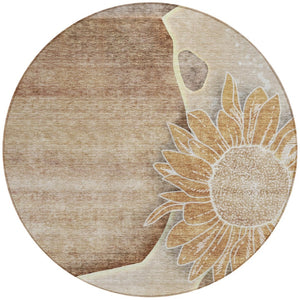 Homeroots 3' Artichoke Green Floral Washable Area Rug For Indoor And Outdoor Spaces - Stylish & Durable 8' Round Polyester 582238