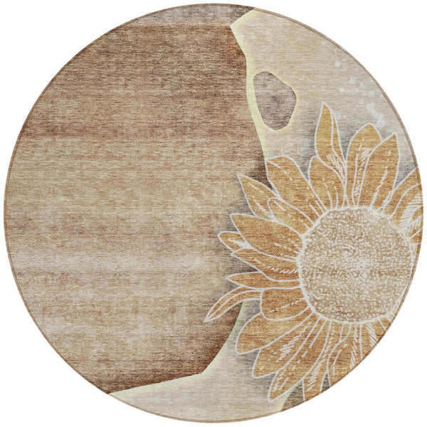 Homeroots 3' Artichoke Green Floral Washable Area Rug For Indoor And Outdoor Spaces - Stylish & Durable 8' Round Polyester 582238