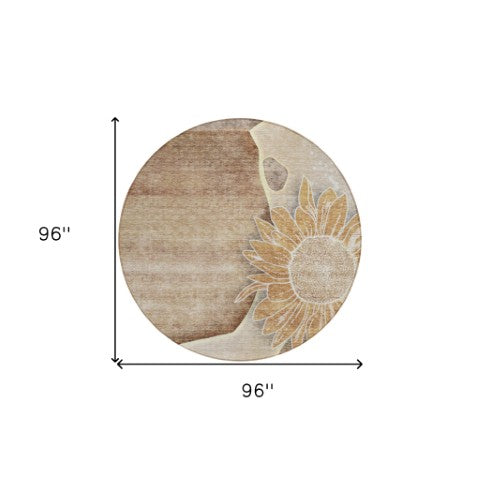 Homeroots 3' Artichoke Green Floral Washable Area Rug For Indoor And Outdoor Spaces - Stylish & Durable 8' Round Polyester 582238