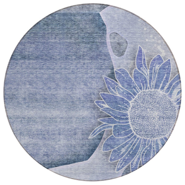 HomeRoots 5' Sky Blue and Indigo Floral Area Rug - Durable, Washable, Perfect for Indoor and Outdoor Spaces 8' Round 582244