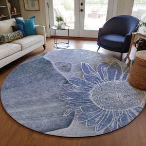 Homeroots 3' Artichoke Green Floral Washable Area Rug For Indoor And Outdoor Spaces - Stylish & Durable 8' Round Polyester 582244