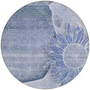 Homeroots 3' Artichoke Green Floral Washable Area Rug For Indoor And Outdoor Spaces - Stylish & Durable 8' Round Polyester 582244