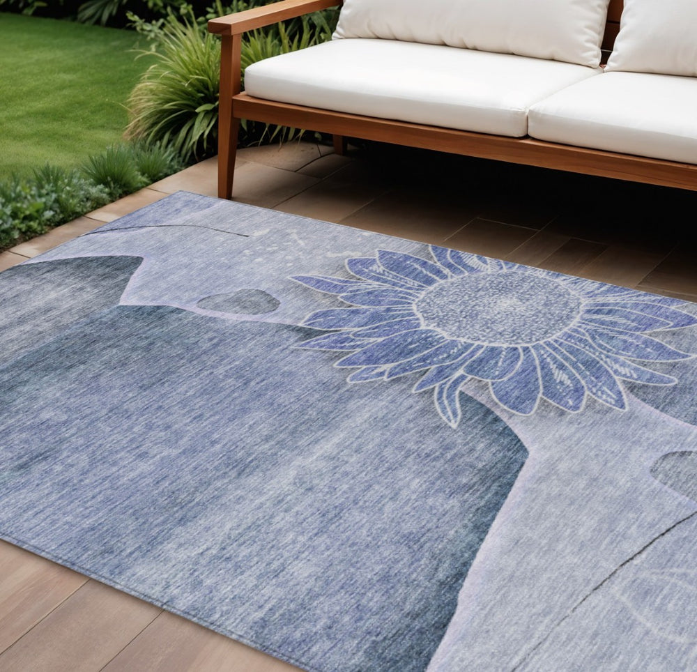 HomeRoots 9' Sky Blue and Indigo Floral Area Rug - Durable, Washable Indoor/Outdoor Accent for Your Home 9' X 12' 582246