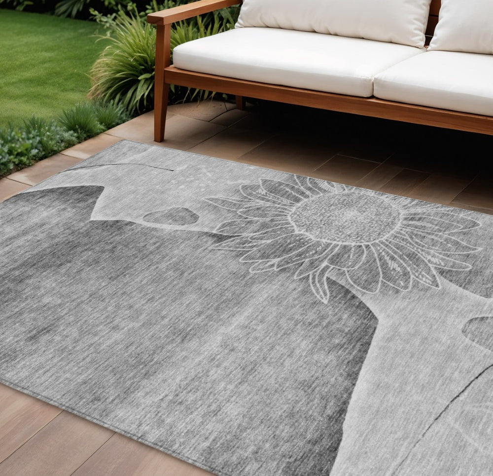 HomeRoots 9' Timeless Floral Elegance Gray Silver Charcoal Washable Area Rug for Indoor Outdoor Spaces 9' X 12' 582252