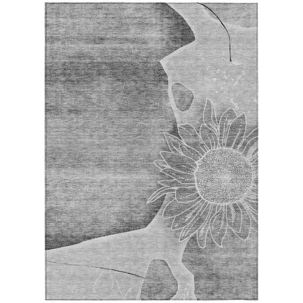 HomeRoots 9' Timeless Floral Elegance Gray Silver Charcoal Washable Area Rug for Indoor Outdoor Spaces 9' X 12' 582252