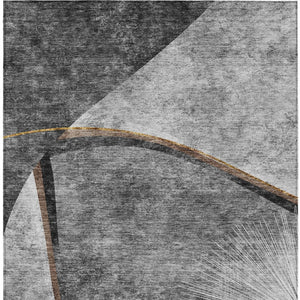 Homeroots 3' Gray Chocolate And Silver Abstract Washable Area Rug For Indoor And Outdoor Spaces, Stylish Decor 3' X 5' Polyester 582254