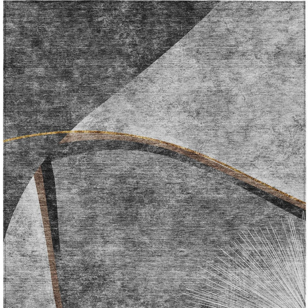 Homeroots 3' Gray Chocolate And Silver Abstract Washable Area Rug For Indoor And Outdoor Spaces, Stylish Decor 3' X 5' Polyester 582254