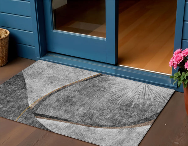 Homeroots 3' Gray Chocolate And Silver Abstract Washable Area Rug For Indoor And Outdoor Spaces, Stylish Decor 3' X 5' Polyester 582254