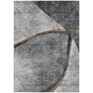 Homeroots 3' Gray Chocolate And Silver Abstract Washable Area Rug For Indoor And Outdoor Spaces, Stylish Decor 5' X 8' Polyester 582255