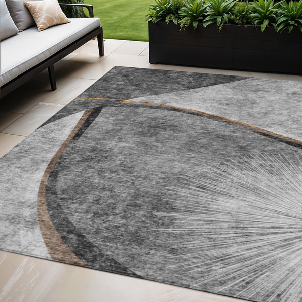 Homeroots 3' Gray Chocolate And Silver Abstract Washable Area Rug For Indoor And Outdoor Spaces, Stylish Decor 5' X 8' Polyester 582255