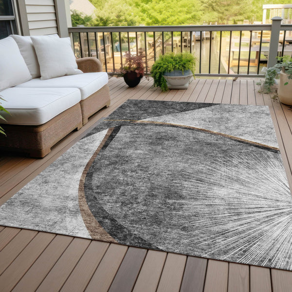 Homeroots 3' Gray Chocolate And Silver Abstract Washable Area Rug For Indoor And Outdoor Spaces, Stylish Decor 5' X 8' Polyester 582255