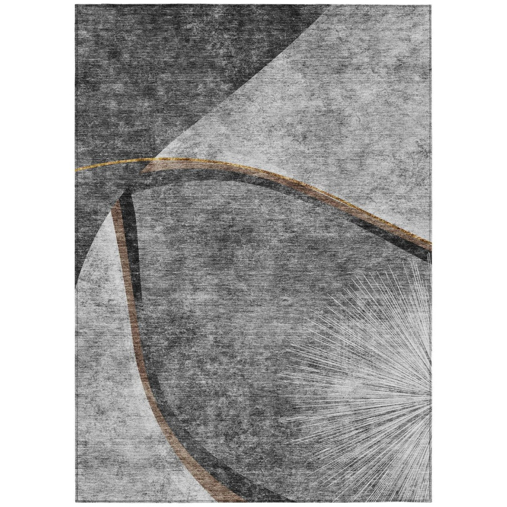 HomeRoots 5' Modern Abstract Washable Area Rug in Gray and Chocolate for Indoor and Outdoor Spaces 5' X 8' 582255