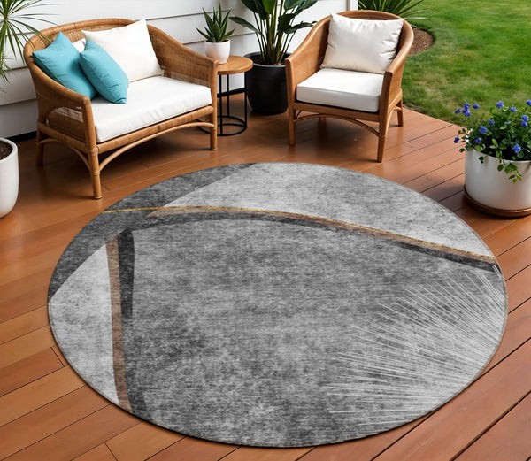 Homeroots 3' Gray Chocolate And Silver Abstract Washable Area Rug For Indoor And Outdoor Spaces, Stylish Decor 8' Round Polyester 582256