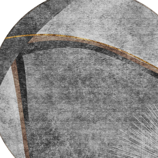 Homeroots 3' Gray Chocolate And Silver Abstract Washable Area Rug For Indoor And Outdoor Spaces, Stylish Decor 8' Round Polyester 582256