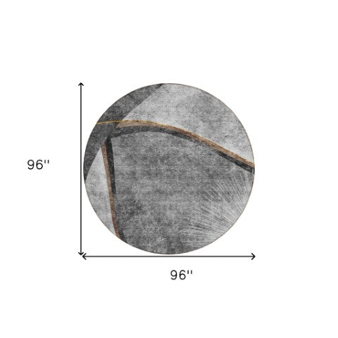 Homeroots 3' Gray Chocolate And Silver Abstract Washable Area Rug For Indoor And Outdoor Spaces, Stylish Decor 8' Round Polyester 582256