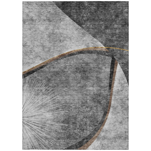 Homeroots 3' Gray Chocolate And Silver Abstract Washable Area Rug For Indoor And Outdoor Spaces, Stylish Decor 8' X 10' Polyester 582257