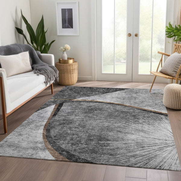 Homeroots 3' Gray Chocolate And Silver Abstract Washable Area Rug For Indoor And Outdoor Spaces, Stylish Decor 8' X 10' Polyester 582257