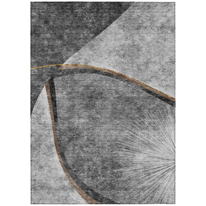 HomeRoots 9' Gray Chocolate and Silver Abstract Washable Area Rug for Indoor and Outdoor Spaces, Durable Design 9' X 12' 582258