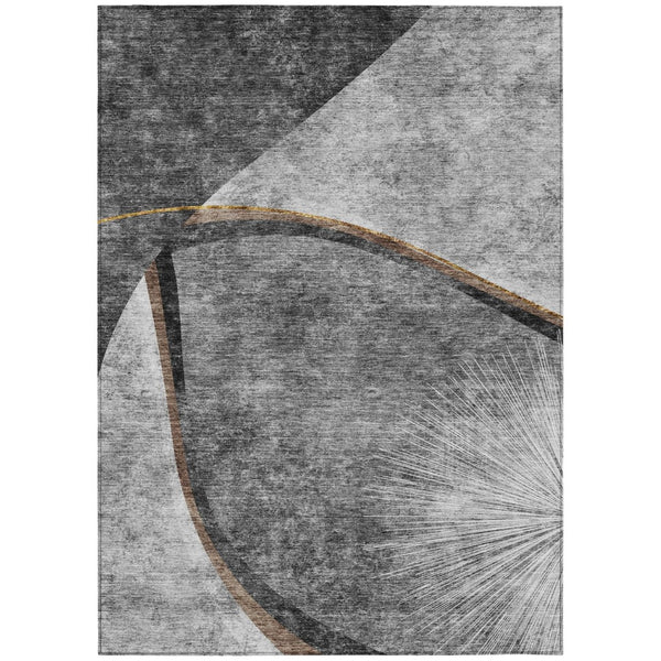 HomeRoots 9' Gray Chocolate and Silver Abstract Washable Area Rug for Indoor and Outdoor Spaces, Durable Design 9' X 12' 582258