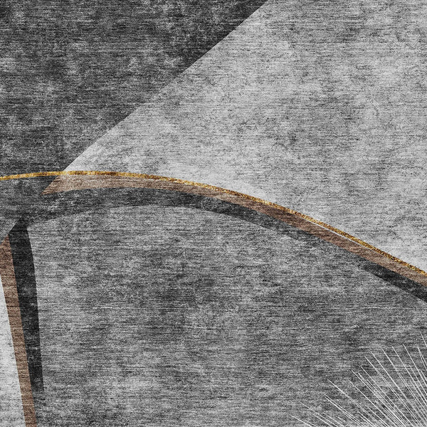 Homeroots 3' Gray Chocolate And Silver Abstract Washable Area Rug For Indoor And Outdoor Spaces, Stylish Decor 9' X 12' Polyester 582258