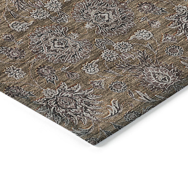 Homeroots 3' Chocolate And Gray Floral Washable Area Rug For Indoor And Outdoor Spaces, Durable Design 3' X 5' Polyester 582260