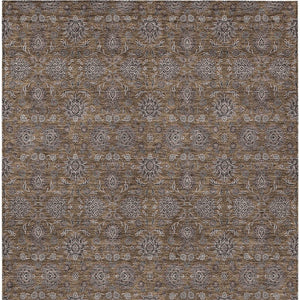 Homeroots 3' Chocolate And Gray Floral Washable Area Rug For Indoor And Outdoor Spaces, Durable Design 5' X 8' Polyester 582261