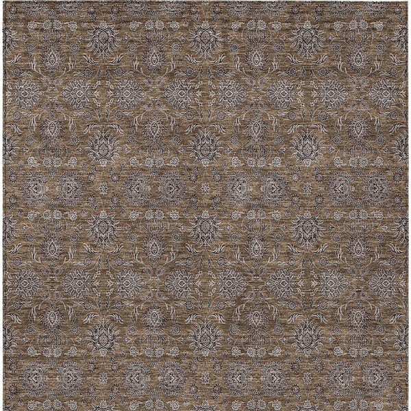 Homeroots 3' Chocolate And Gray Floral Washable Area Rug For Indoor And Outdoor Spaces, Durable Design 5' X 8' Polyester 582261